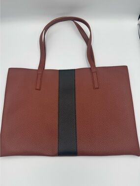 Vince Camuto Brown Black Stripe Vegan Leather Tote Laptop Bag Shopper Purse